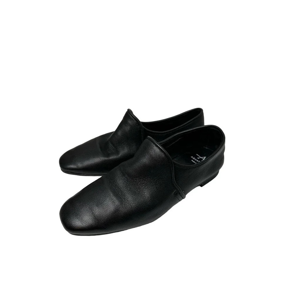 Aquatalia Size 6 Revy Black Leather Slip on Loafers